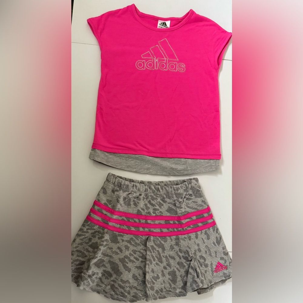 Adidas Girls 2PC Pink and Gray Set (Tank and Skort set) Size 6/6X
